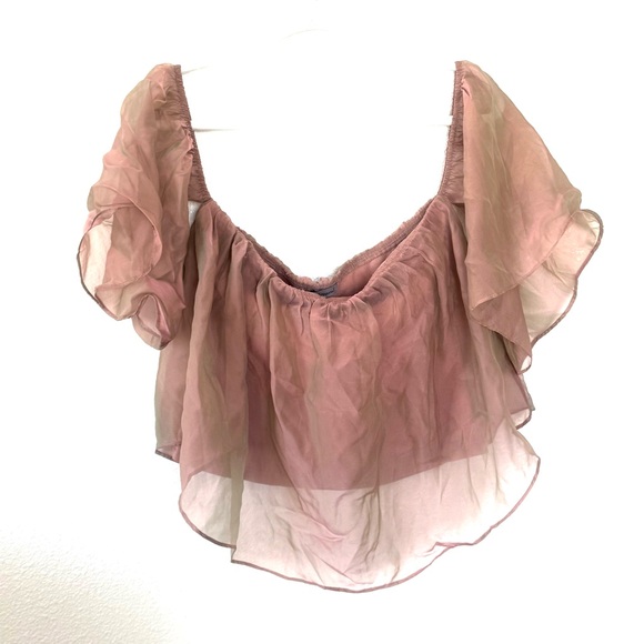 Wishlist Apparel Off Shoulder Chiffon Metallic Lined Blouse Top Blush Size M - Picture 2 of 10